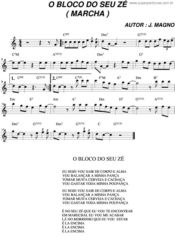 Partitura da música O Bloco Do Seu Zé