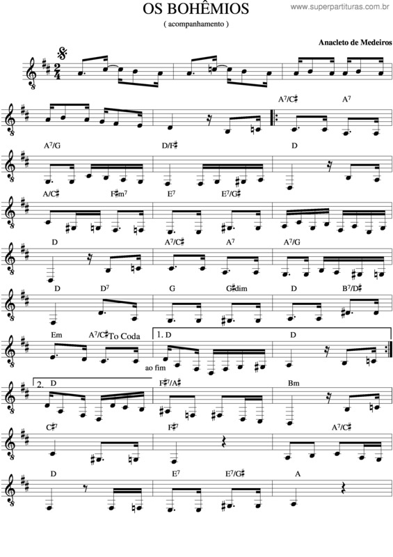 Partitura da música O Boêmio v.2