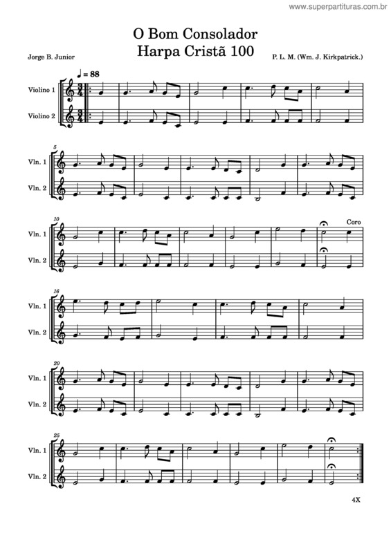 Partitura da música O Bom Consolador Harpa Cristã 100