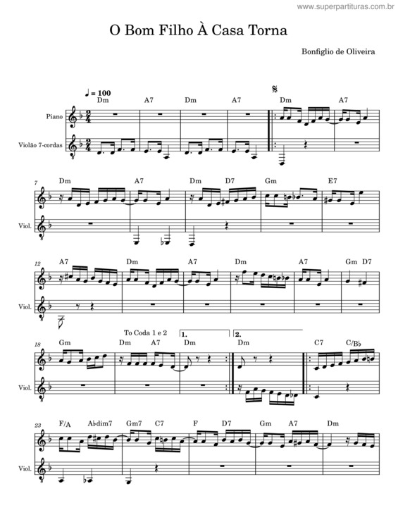 Partitura da música O Bom Filho À Casa Torna – Bonfiglio De Oliveira v.2
