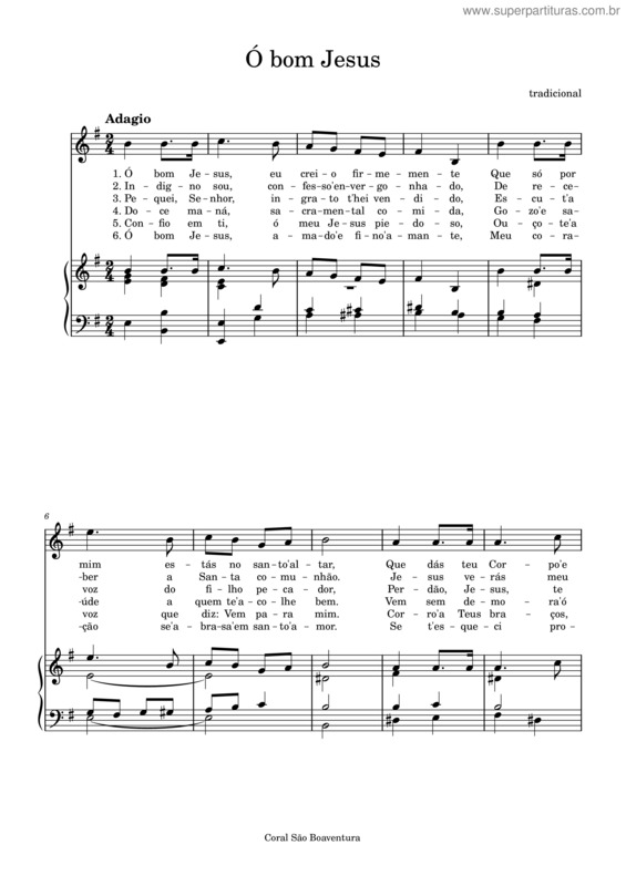 Partitura da música Ó Bom Jesus, Eu Creio Firmemente – Manuscrito Antigo