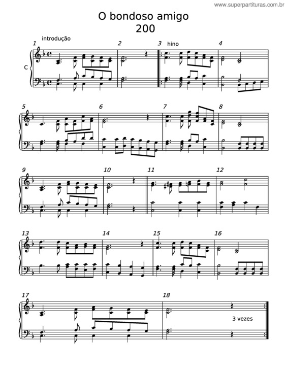 Partitura da música O Bondoso Amigo – R.H.M. v.2