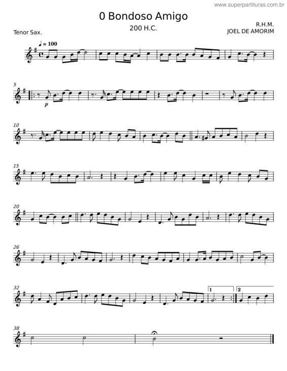 Partitura da música O Bondoso Amigo – R.H.M. v.3