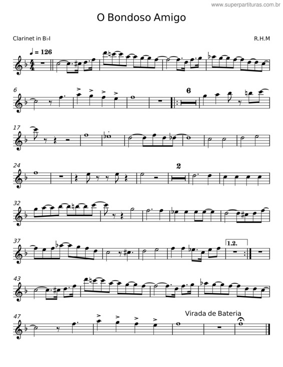 Partitura da música O Bondoso Amigo – R.H.M. v.4