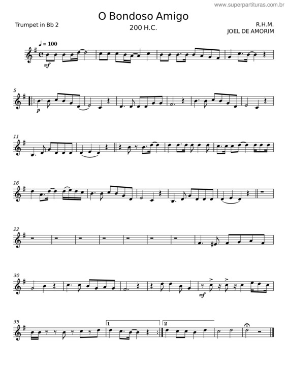Partitura da música O Bondoso Amigo – R.H.M.