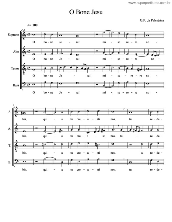Partitura da música O Bone Jesu–Palestrina