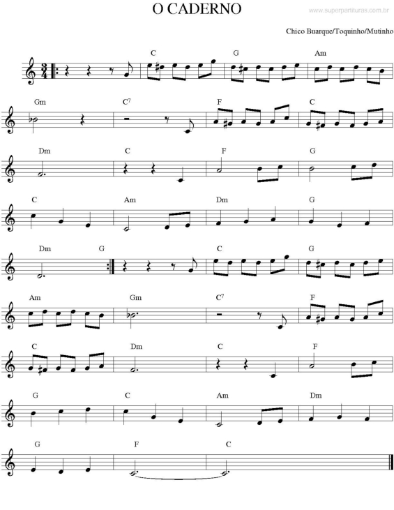 Partitura da música O Caderno v.2