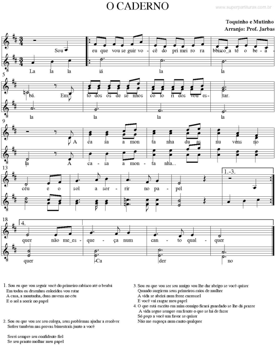 Partitura da música O Caderno v.4