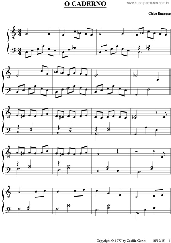 Partitura da música O Caderno v.5