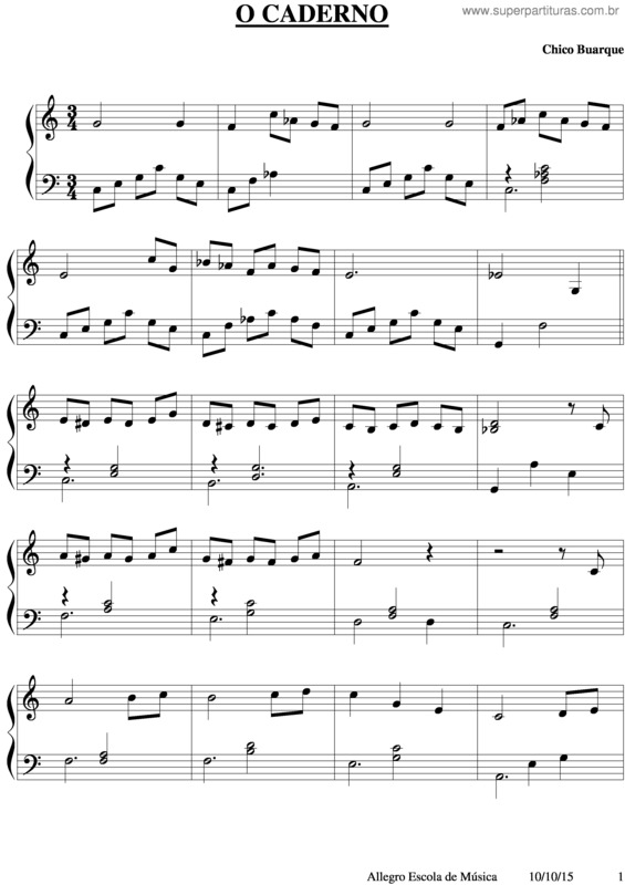 Partitura da música O Caderno v.6