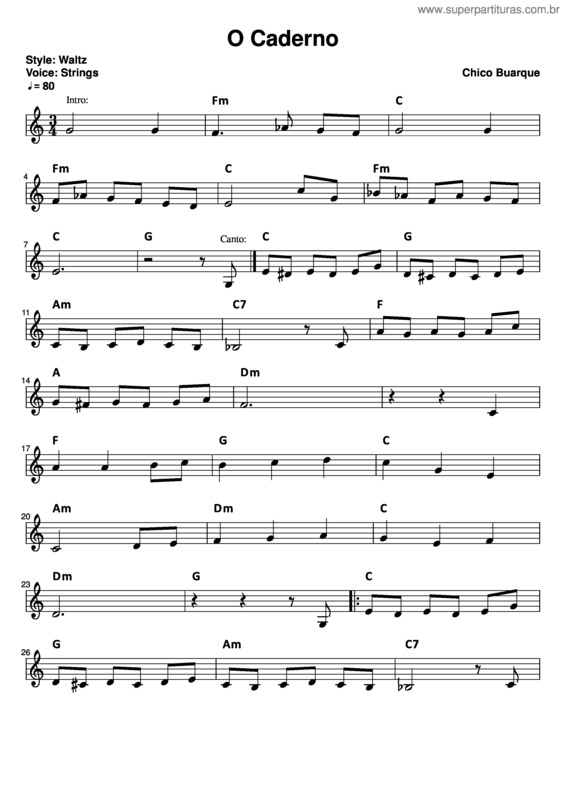 Partitura da música O Caderno v.7