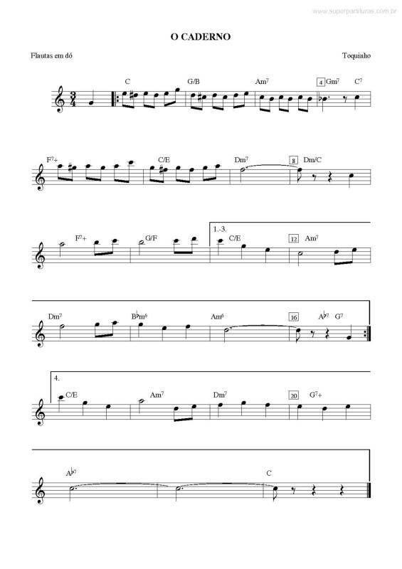 Partitura da música O Caderno