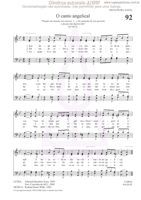 Partitura da música O Canto Angelical - 92 HCC v.2