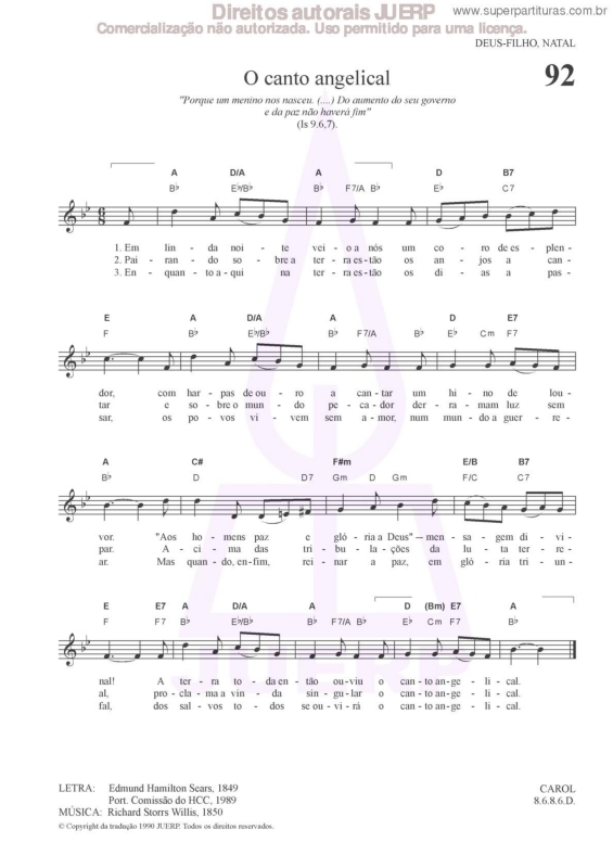 Partitura da música O Canto Angelical - 92 HCC