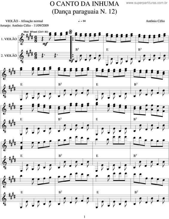 Partitura da música O Canto Da Inhuma