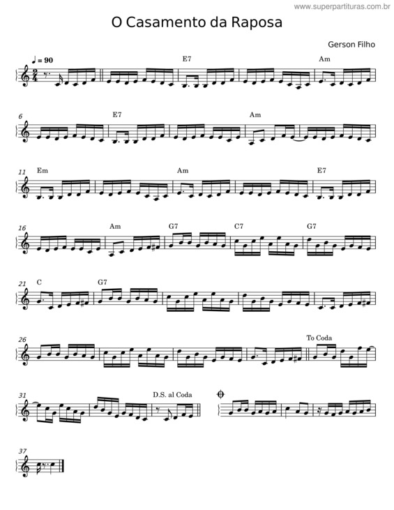Partitura da música O Casamento Da Raposa – Gerson Filho