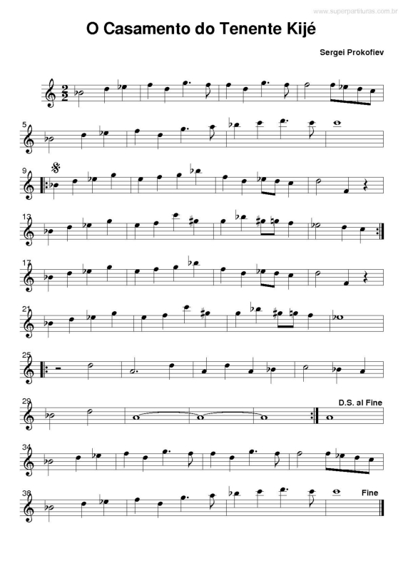 Partitura da música O Casamento do Tenente Kijé