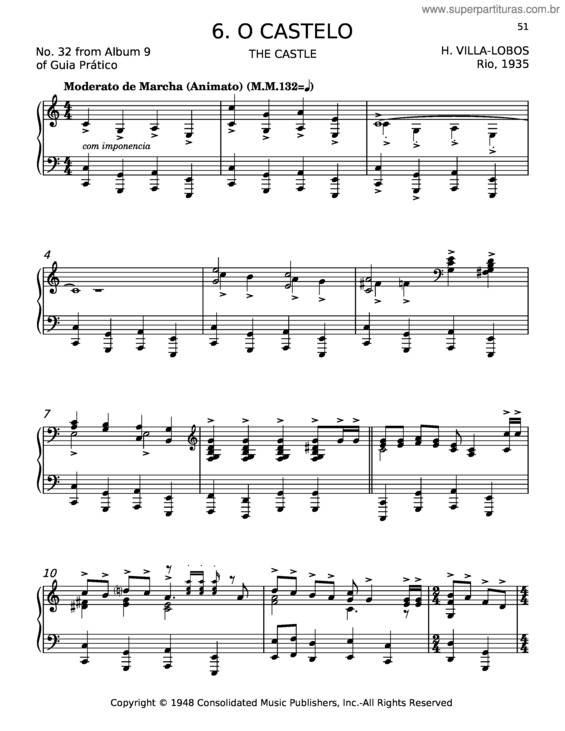 Partitura da música O Castelo – Heitor Villa–Lobos
