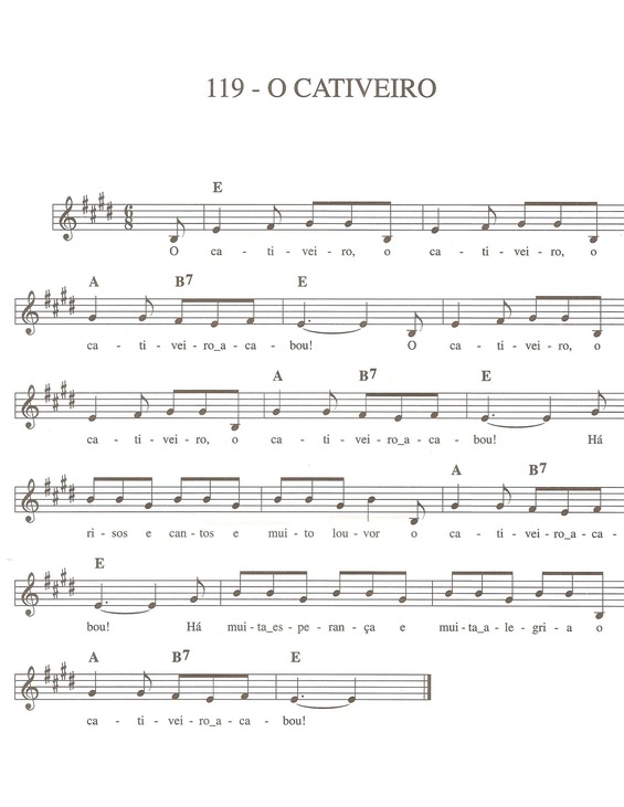 Partitura da música O Cativeiro