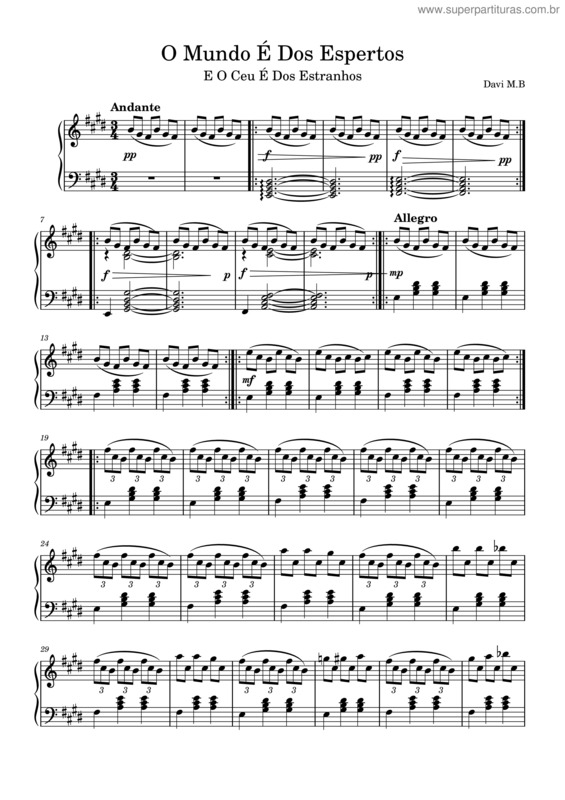 Partitura da música O Ceu É Dos Estranhos
