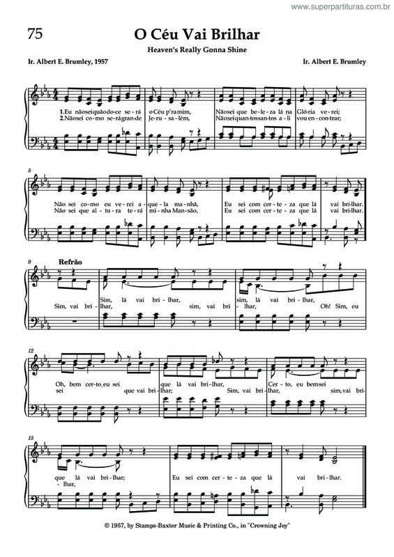 Partitura da música O Céu Vai Brilhar - Hinário 75