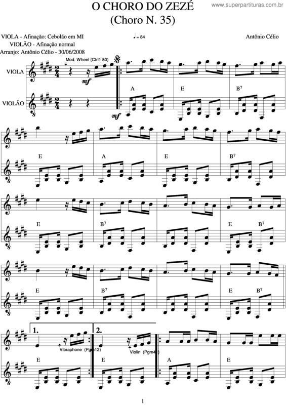 Partitura da música O Choro Do Zezé