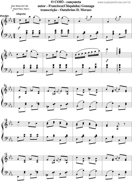 Partitura da música O Coió