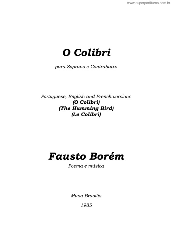 Partitura da música O colibri