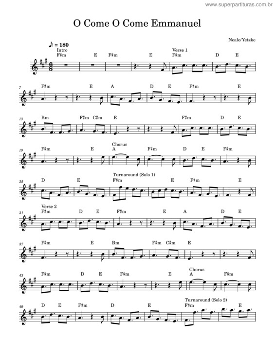 Partitura da música O Come, O Come, Emanuel – Misc Tunes O Come O Come Emmanuel Tenor Sax Part