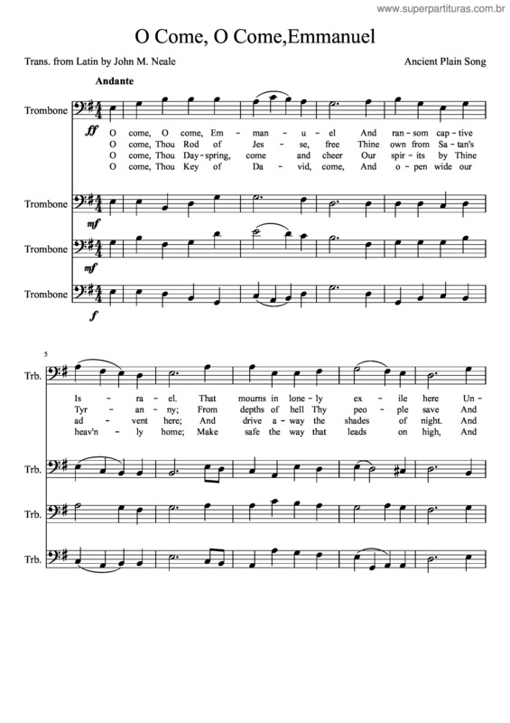 Partitura da música O Come, O Come Emanuel