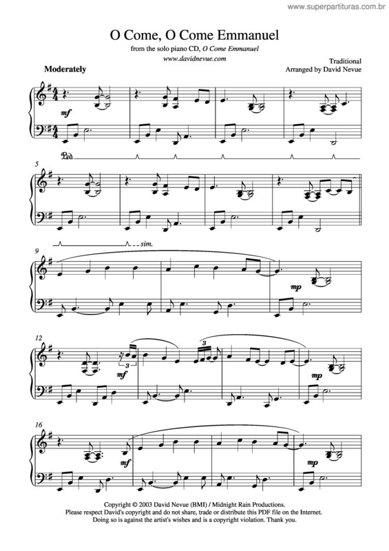 Partitura da música O Come, O Come Emmanuel