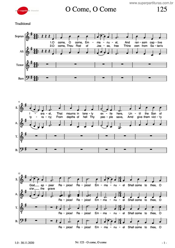 Partitura da música O Come O Come Emanuel