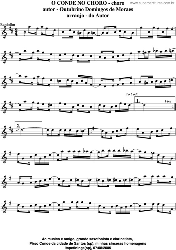 Partitura da música O Conde No Choro v.2