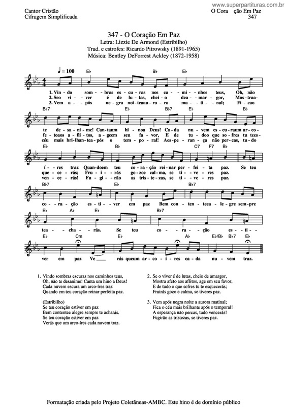 Partitura da música O Coração Em Paz