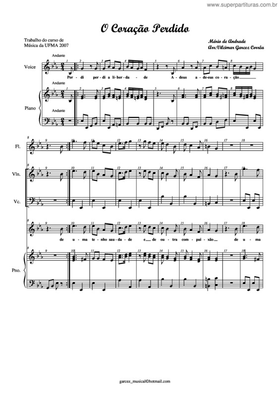 Partitura da música O Coraçao Perdido