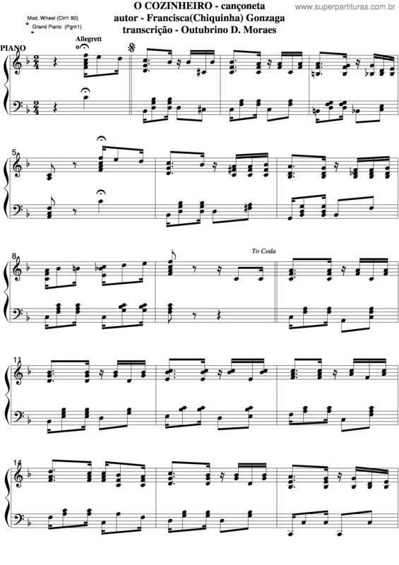 Partitura da música O Cozinheiro