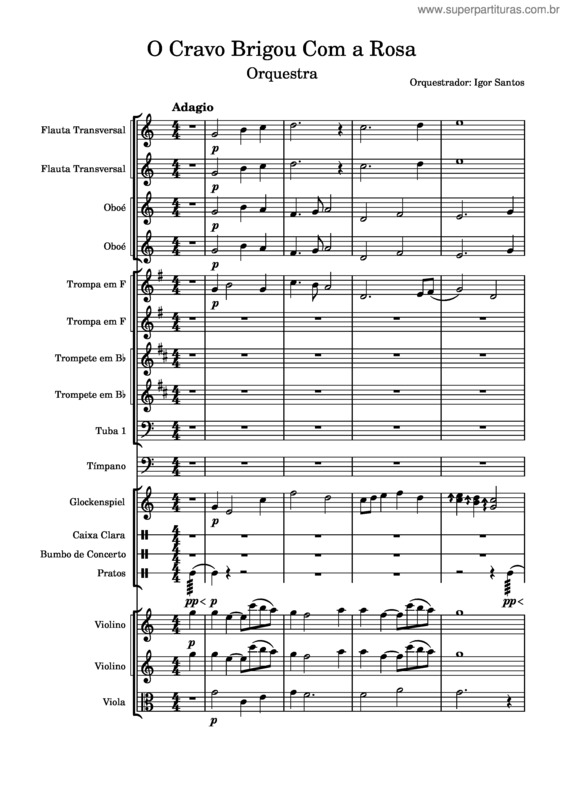 Partitura da música O Cravo Brigou Com A Rosa – Misc Traditional O Cravo Brigou Com A Rosa – Orquestração: Igor Santos