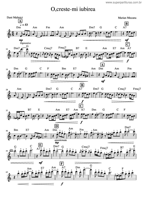 Partitura da música O,Creste–Mi_Iubirea