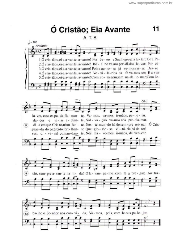 Partitura da música Ó Cristão; Eia Avante v.2