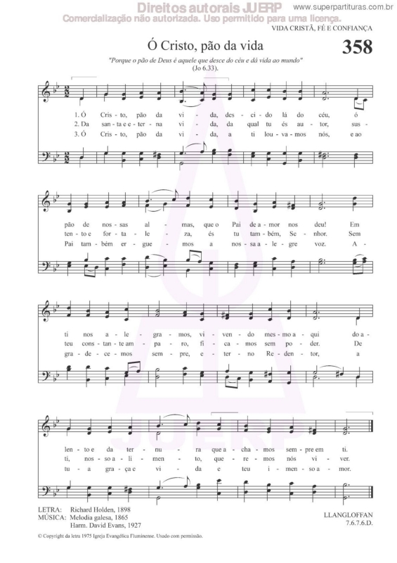 Partitura da música Ó Cristo, Pão Da Vida - 358 HCC v.2