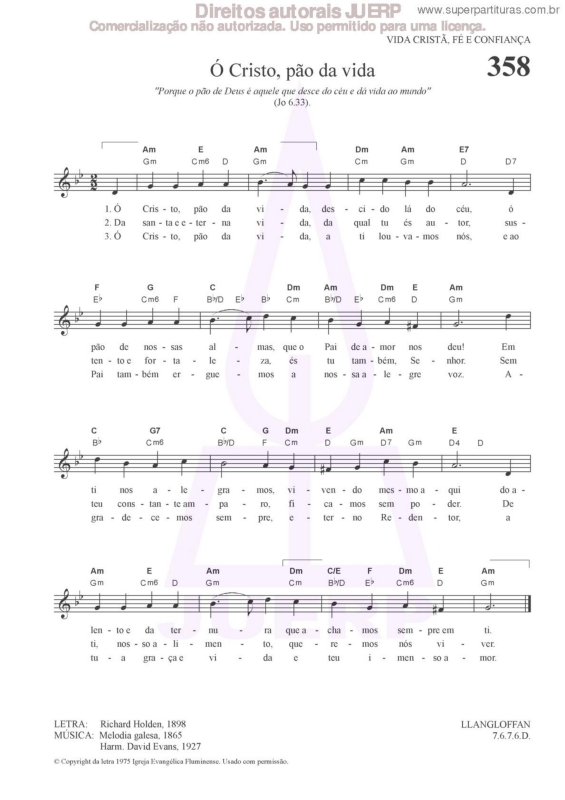 Partitura da música Ó Cristo, Pão Da Vida - 358 HCC