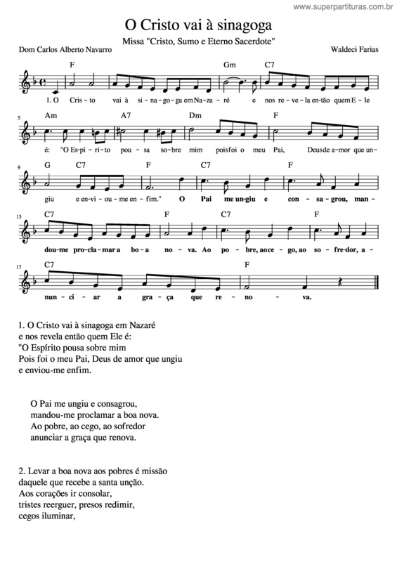 Partitura da música O Cristo Vai À Sinagoga O Cristo Vai À Sinagoga – Missa Cristo Sumo E Eterno Sacerdote