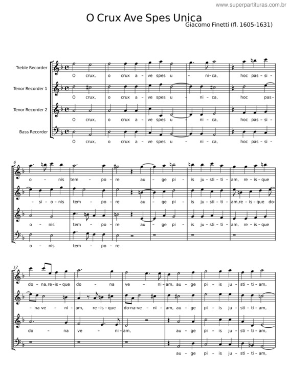 Partitura da música O Crux Ave Spes Unica – Giacomo Finetti