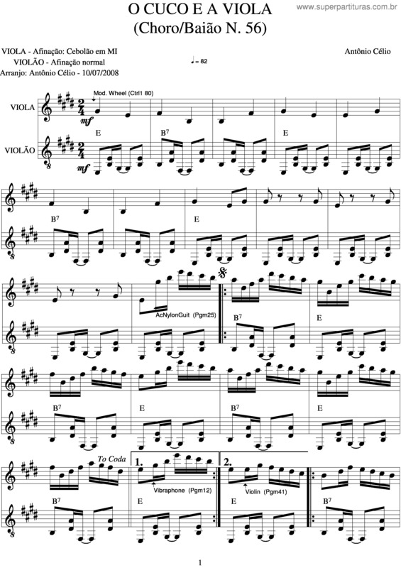 Partitura da música O Cuco E A Viola