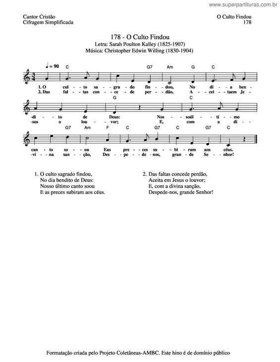 Partitura da música O Culto Findou