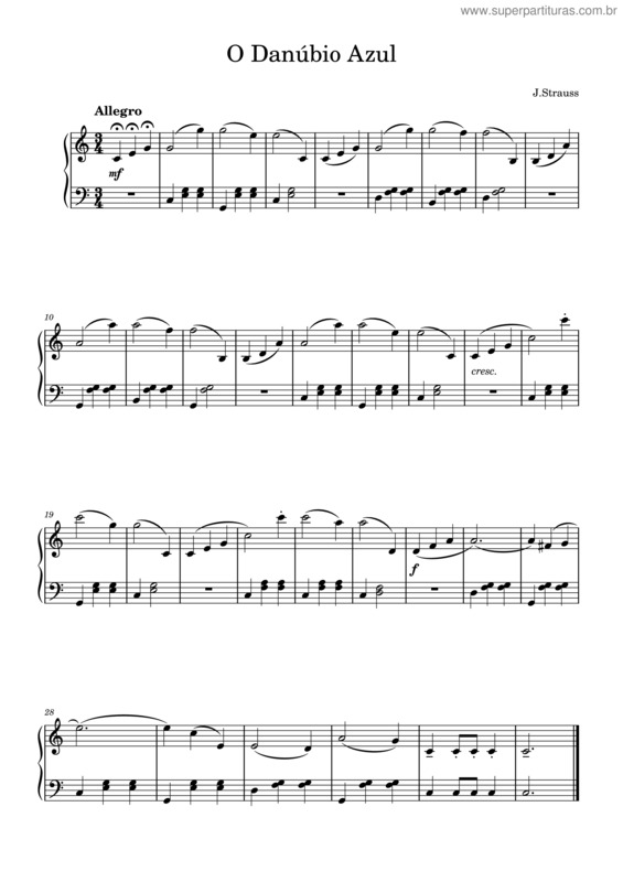 Partitura da música O Danúbio Azul – J. Strauss