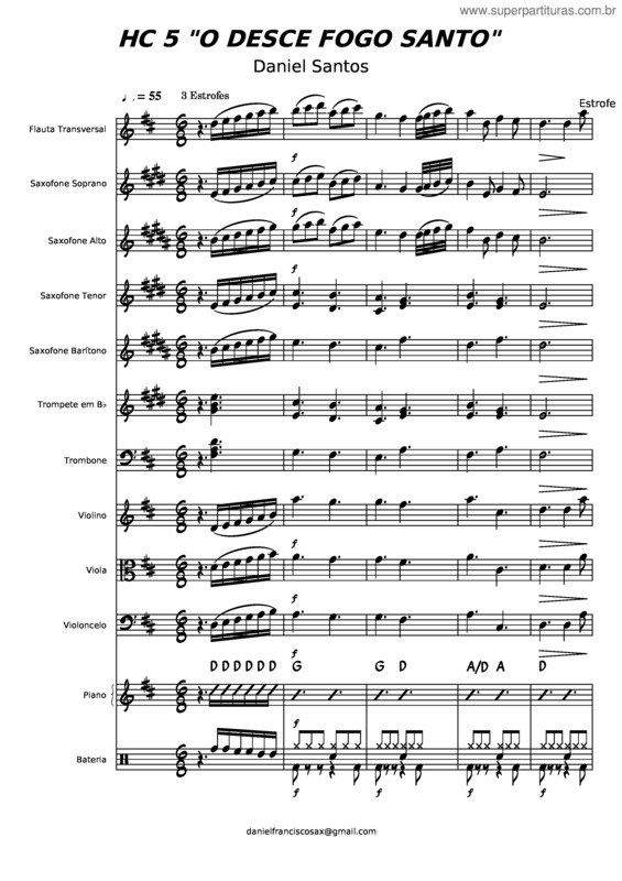 Partitura da música O Desce Fogo Santo