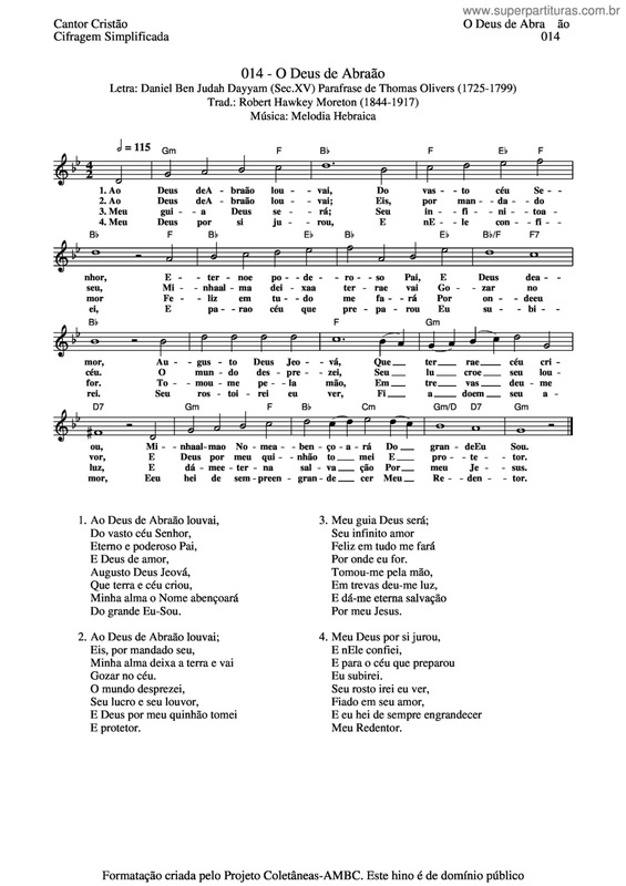 Partitura da música O Deus De Abraão