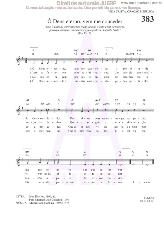 Partitura da música Ó Deus Eterno, Vem Me Conceder - 383 HCC