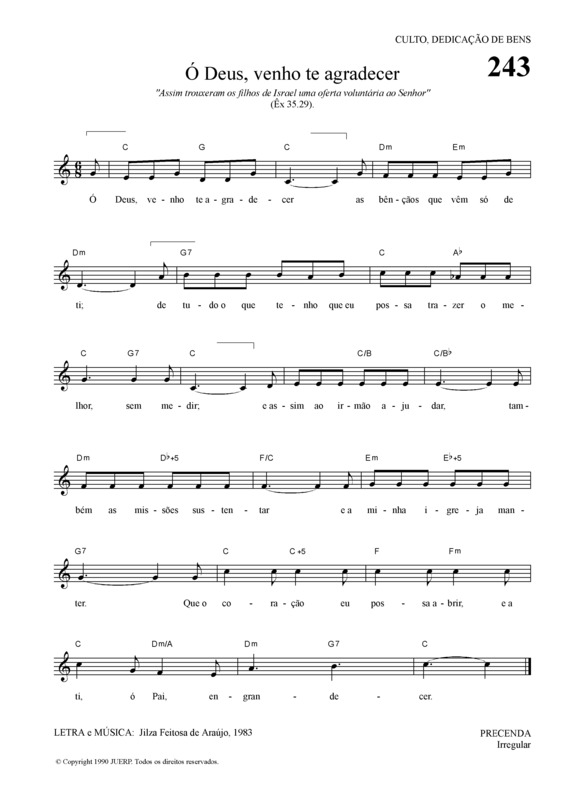 Partitura da música Ó Deus Venho Te Agradecer